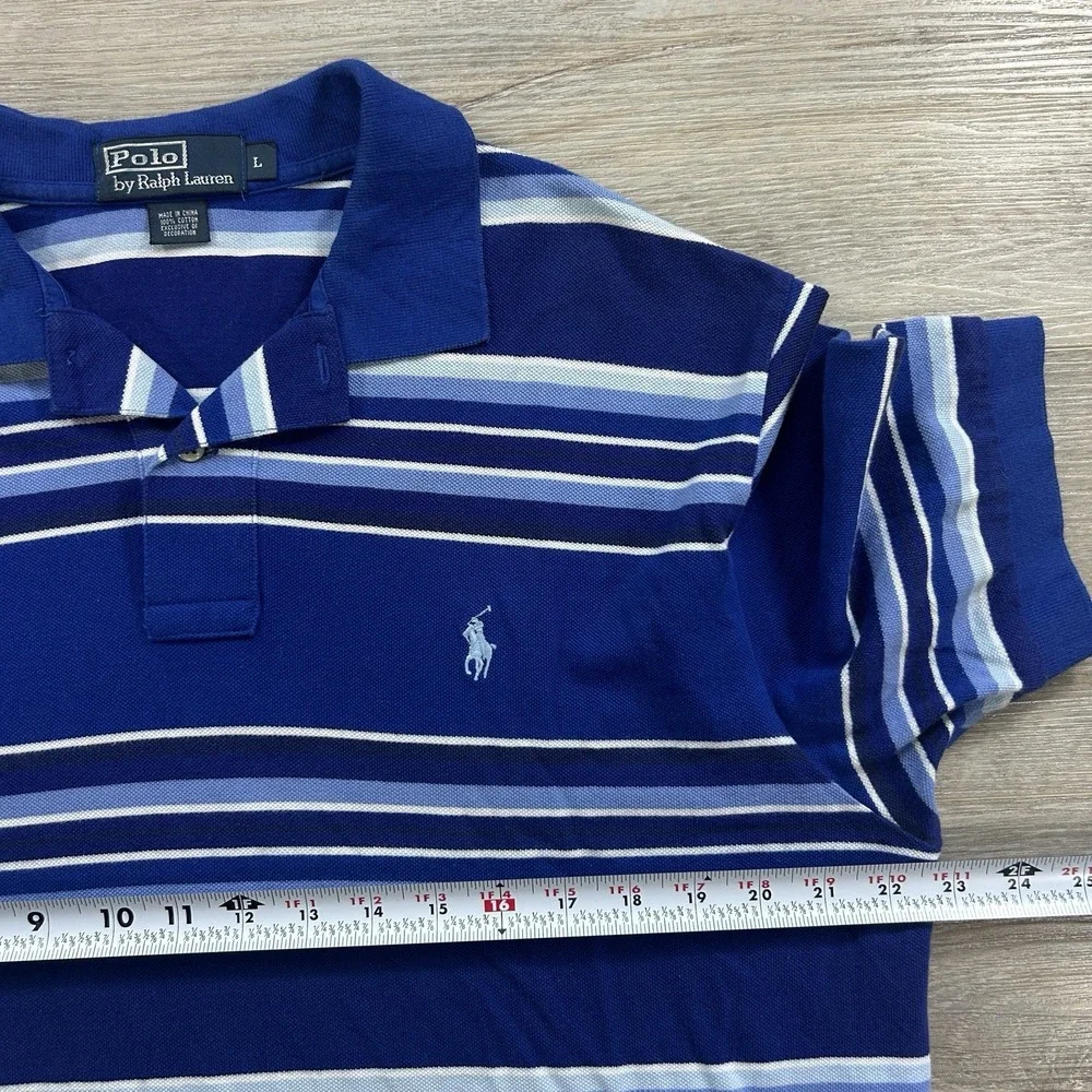 Polo Ralph Lauren Large Blue Stripe Short Sleeve Polo Flesh Pony Logo